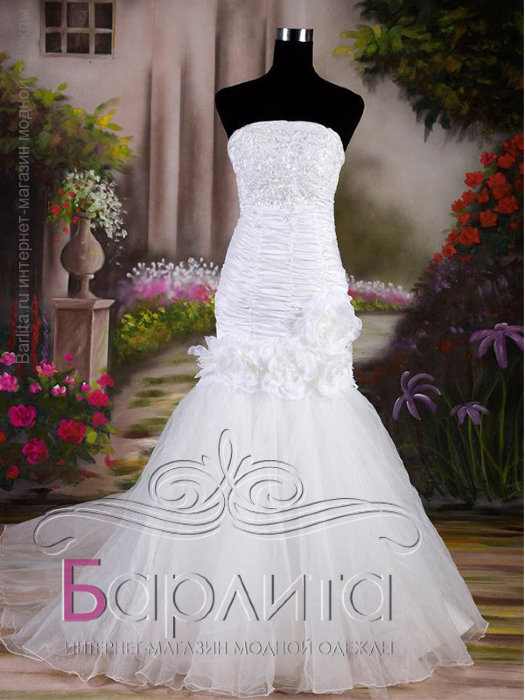 Королевское свадебное платье &quot;Русалка&quot; Царское длинное белое платье для невесты. Узкое с широким низом. Платье с антистатической обработкой. Силует: Русалка. Стиль: Модерн. Ткань: шелковистая органза