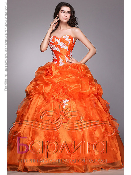 Дизайнерское пышное платье Пышное бальное, свадебное платье солнечного цвета. Красиво украшено цветами. Лиф обшит. Отличный свадебный или выпускной вариант. Цвет оранжевый. Платье на корсете, который идеальной делает любую фигуру